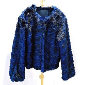 BELLE VERE dark blue layers faux fur coat jacket
